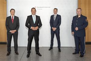 Sektionschef Hermann Feiner, Generalsekretär Helmut Tomac, Projektleiter Markus Popolari und stv. Projektleiter Manfred Blaha.