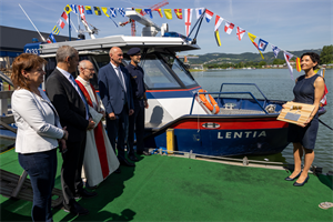 Das neue Polizeiboot "Lentia" wurde am 20. Mai 2022 in Linz getauft.
