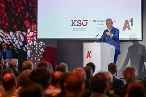 Innenminister Gerhard Karner beim Tag der kritischen Infrastruktur im A1-Headquarter in Wien.