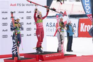 Polizei-Spitzensportlerin Julia Scheib gewann am 25. Oktober 2025 den Riesenslalom in Sölden.