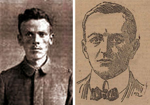 Serienm&ouml;rder Friedrich Schumann (Polizeifoto und Illustration in der Illustrierten Kronen Zeitung 1919).