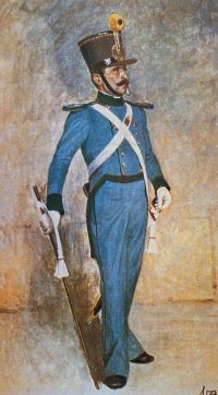 Hechtgraue bzw. bl&auml;uliche Uniform der k. k. Milit&auml;r-Polizeiwache bis 1850.