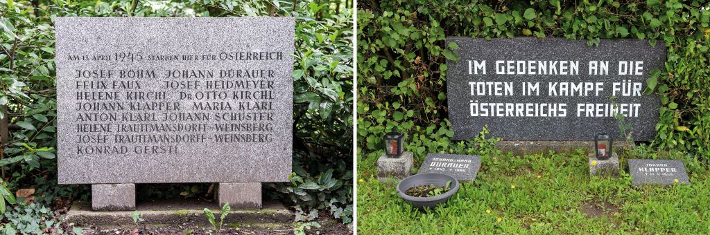 Gedenken an hingerichtete Widerstandsk&auml;mpfer in St. P&ouml;lten: Granitstein im Hammerpark; Ehrengr&auml;ber im Hauptfriedhof.
