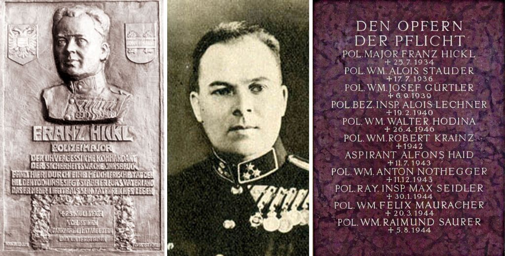 Gedenken an Franz Hickl: Ehrentafel f&uuml;r get&ouml;tete Exekutivbeamte im Amtsgeb&auml;ude Kaiserj&auml;gerstra&szlig;e in Innsbruck.