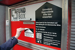 In der Stadt gibt es etwa 100 Fundboxen. Sie sind mit Ausnahme jener auf den Mistpl&auml;tzen rund um die Uhr zug&auml;nglich.