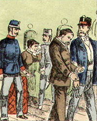 Dienstm&auml;dchenm&ouml;rder Franz und Rosalia Schneider nach ihrer Verurteilung (zeitgen&ouml;ssische Darstellung).