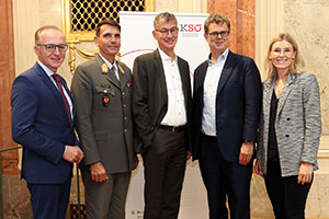 KS&Ouml;-Symposium: Gerhard Christiner, APG, Bruno G&uuml;nter Hofbauer, BMLV, Heinrich Rentmeister, Palantir Technologies, Harald Katzmair, FASresearch, Eva Landrichtinger, Generalsekret&auml;rin im BMAW.