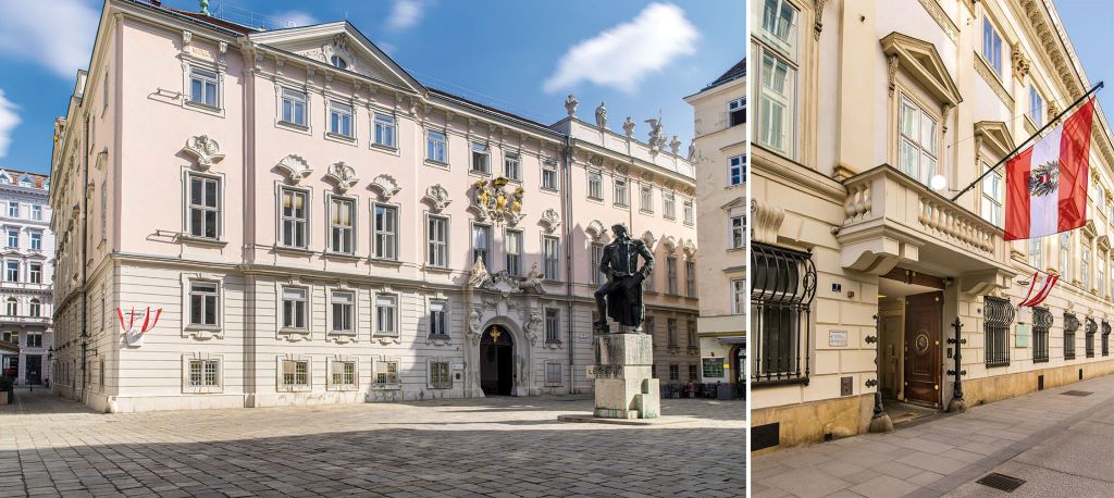 B&ouml;hmische Hofkanzlei am Judenplatz als erster Sitz des Innenministeriums; heutiger Sitz Palais Modena in der Herrengasse