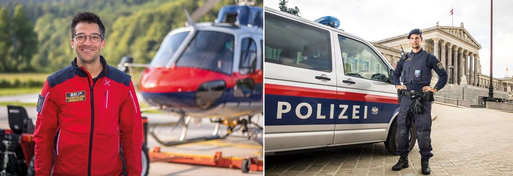 Andreas Kofler, Skirspung-Weltmeister und Olympiasieger mit der Mannschaft, arbeitet als Flightoperator in der Flugeinsatz stelle Innsbruck; Matthias Taborsky, Europameister und &ouml;sterreichischer Meister im Indoor-Rudern, arbeitet als Polizist in Wien