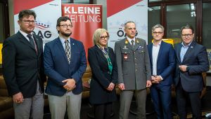 Podiumsdiskussion: Moderator Thomas Goiser; Vortragende Dieter Bacher, Ewa Martyna-David, Berthold Sandtner, Lukas Wank; Rainer Newald (Generalsekret&auml;r &Ouml;sterreichisch-Amerikanische Gesellschaft)