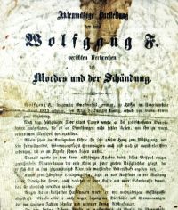 Titelseite des Flugblatts anl&auml;sslich der Hinrichtung des Lustm&ouml;rders Wolfgang Fischbacher am 14. Dezember 1861 am Innrain in Innsbruck.