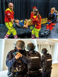 Rettungsleute versorgten Verwundete; Kr&auml;fte der Justizwache unterst&uuml;tzen Einsatzkr&auml;fte der Polizei