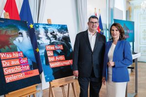 IKG-Pr&auml;sident Oskar Deutsch und Bundesministerin Karoline Edtstadler pr&auml;sentierten die Medienkampagne zu Pr&auml;vention und Bek&auml;mpfung von Antisemitismus