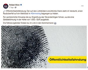 Fahndung, wie sie in der Praxis in sozialen Medien der Polizei empfohlen wird