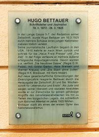 Gedenktafel f&uuml;r Hugo Bettauer in der Lange Gasse 21 in Wien-Josefstadt