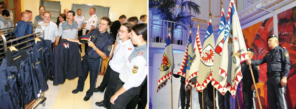 Vorstellung der neuen Uniformsorten (bei der Gendarmerie) im Herbst 2004; Korpsfahnen der Landespolizeidirektionen