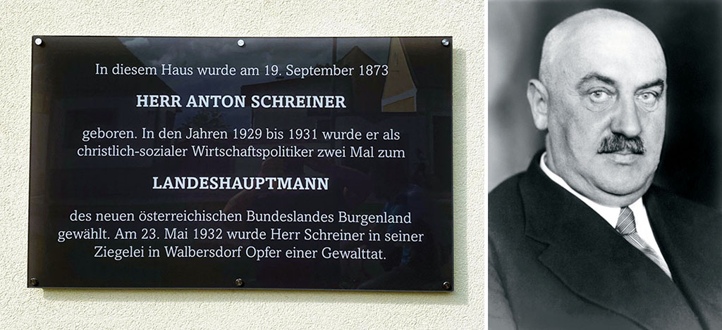 Gedenktafel f&uuml;r Anton Schreiner in Neud&ouml;rfl; Ex-Landeshauptmann Anton Schreiner: 1932 aus Rache ermordet
