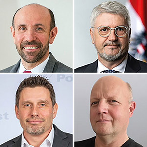 Konferenz &bdquo;Future-Hub: Sicherheit&ldquo;: Franz Ruf, BMI, Peter Vorhofer, Bundeskanzleramt, Christian Paul, Post AG, Wolfgang Schwarz, BMI