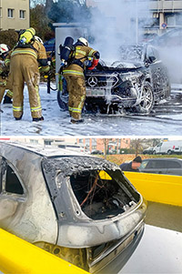 Brandbek&auml;mpfung und K&uuml;hlung der Akkus des Fahrzeugs mit Wasser