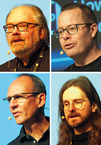 Referenten bei der IT-Defense 2026: J&ouml;rg Heidrich, Candid W&uuml;est, Stefan Strobel und Jos Wetzels