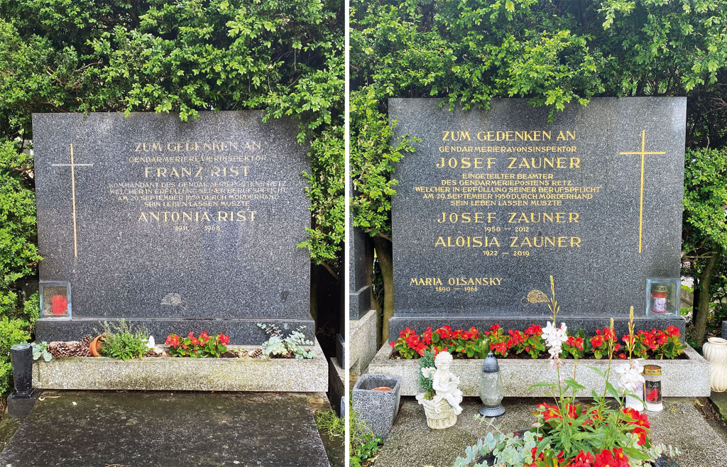 Doppelgrabst&auml;tte im Friedhof Retz f&uuml;r die 1956 im Dienst ermordeten Gendarmen Franz Rist und Josef Zauner
