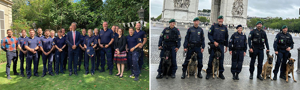 Olympische Spiele 2024 in Paris: Empfang des &ouml;sterreichischen Polizeikontingents in der &ouml;sterreichischen Botschaft. Sprengstoffsp&uuml;rhundef&uuml;hrer der &ouml;sterreichischen Polizei sicherten Wettkampfst&auml;tten, Bahnh&ouml;fe und weitere Einsatzorte