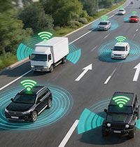 Intelligente Verkehrssysteme: Vernetzte Autos tauschen mit der Verkehrsinfrastruktur Informationen in Echtzeit aus
